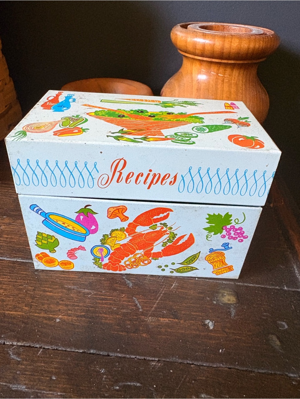 vintage Ohio Art Tin Recipe Box from the late 1960s or 1970s